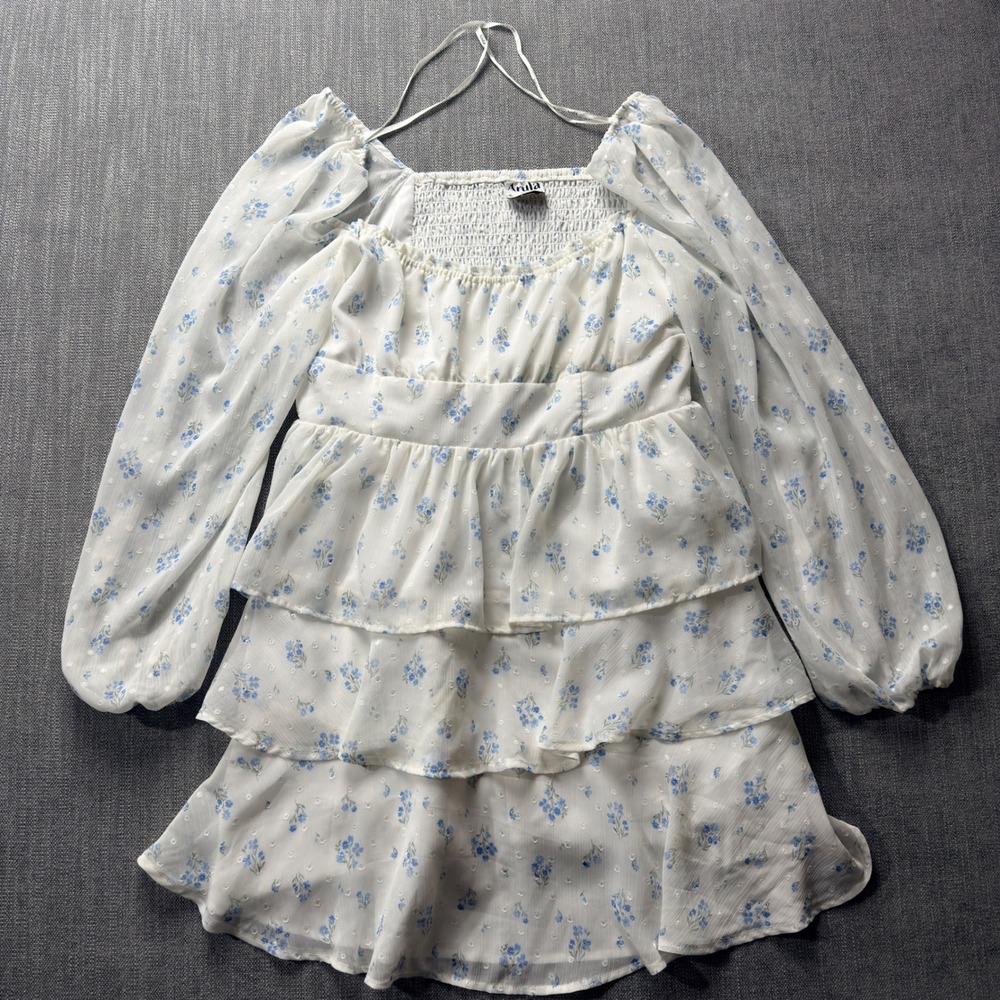 Arula Womens‎ White Floral Tiered Square Neck Puff Sleeve Dress 0X